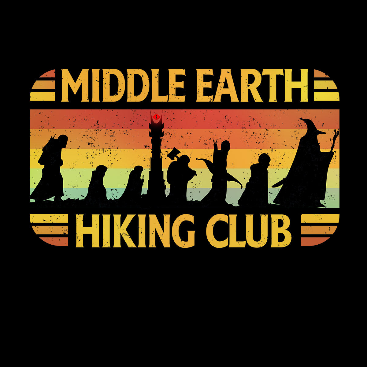 Middle Earth Hiking Club Frodo Gandaf Adult funny Black T-Shirt