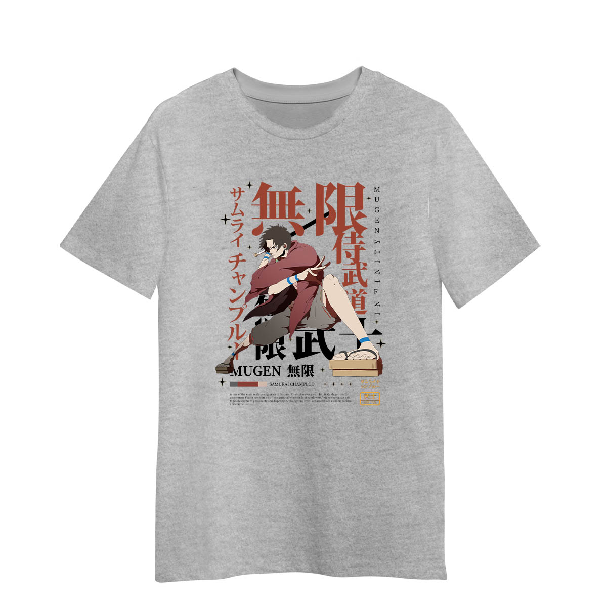 Mugen Samurai Champloo Mugen Infinity Japanese Anime Adult Unisex Grey T-shirt