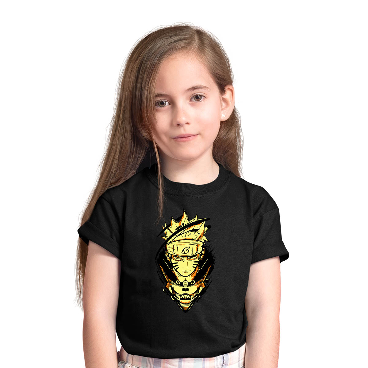 Naruto And Kurama The Nine-Tailed Demon Fox Anime Manga Black T-shirt for Kids