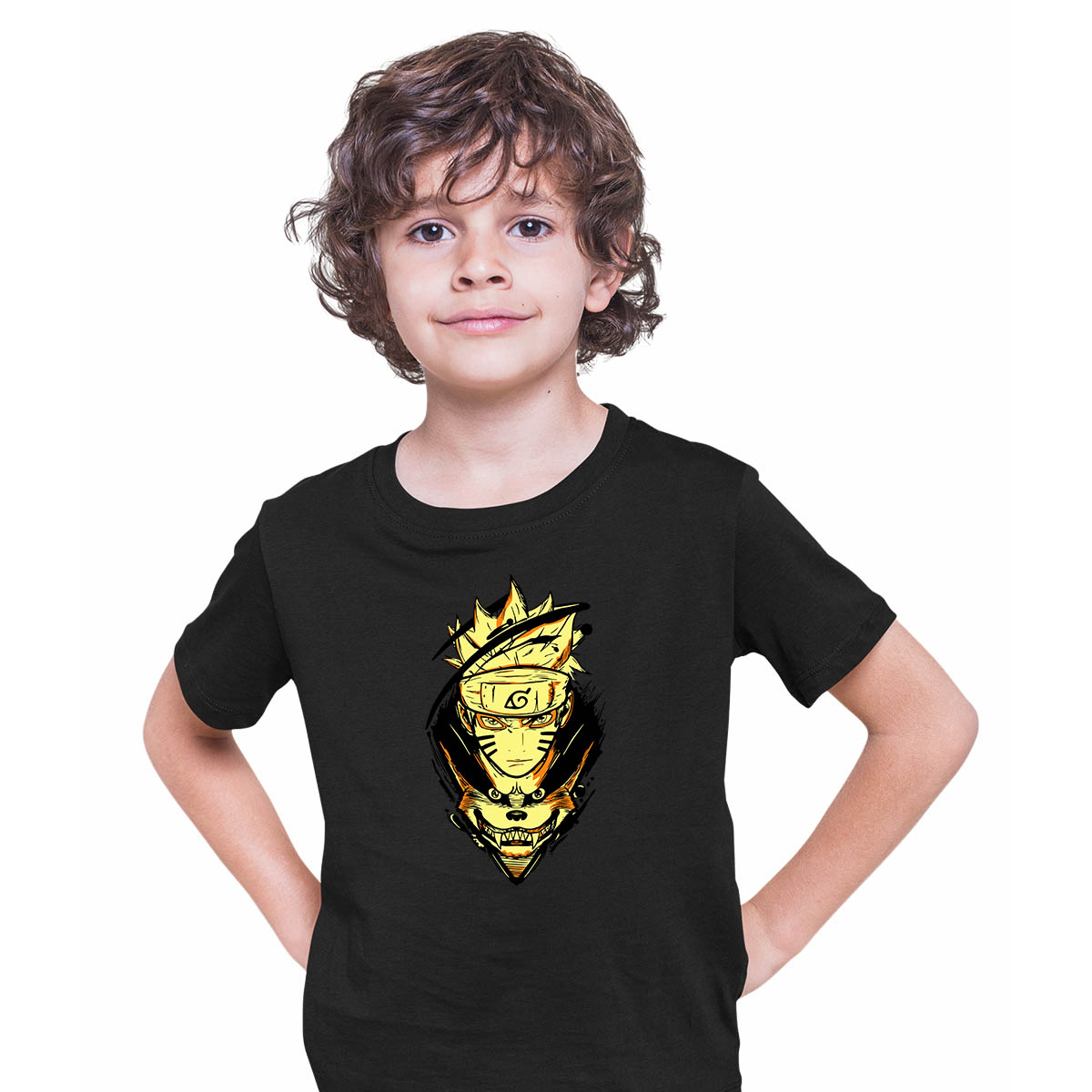 Naruto And Kurama The Nine-Tailed Demon Fox Anime Manga Black T-shirt for Kids