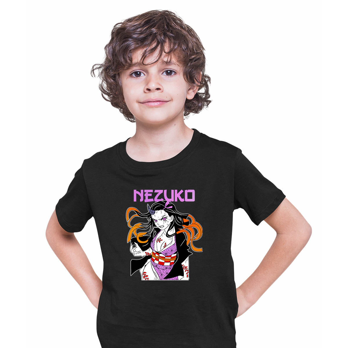 Nezuko Kamado Kimetsu No Yaiba Demon Slayer Gift Anime Manga Black T-shirt for Kids