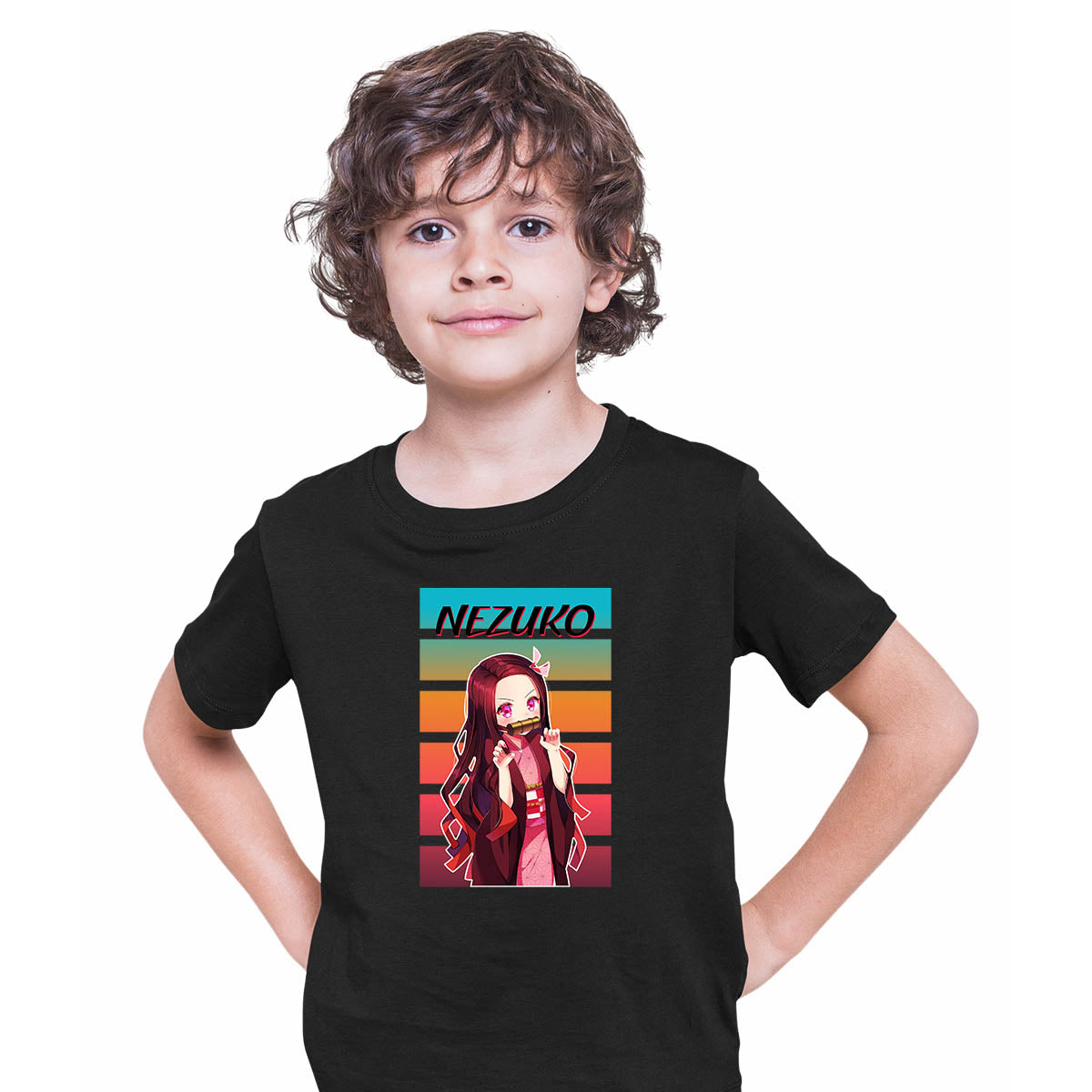Nezuko Kimetsu No Yaiba Demon Slayer Vintage Anime Black T-shirt for Kids