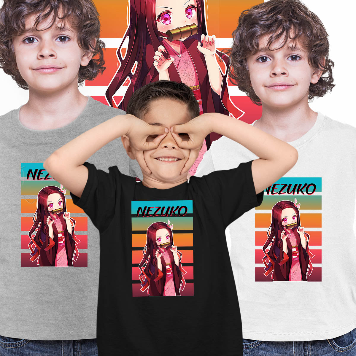 Nezuko Kimetsu No Yaiba Demon Slayer Vintage Anime T-shirt for Kids