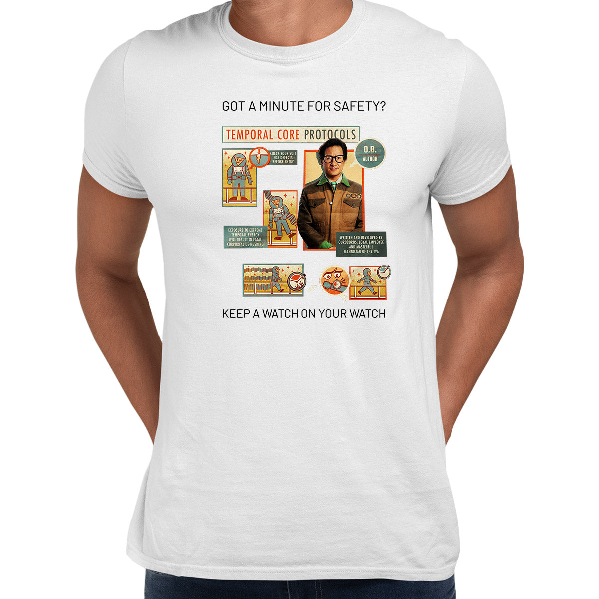 OB Loki 2 Ouroboros TVA agent and technician Safety protocole White Adult T-Shirt