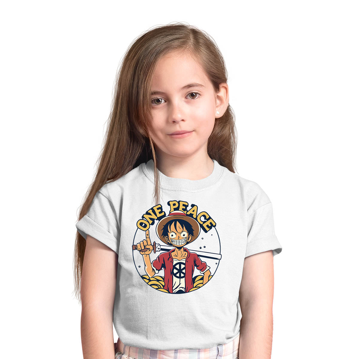 One Peace Monkey D. Luffy Funny One Piece Anime Manga White T-shirt for Kids