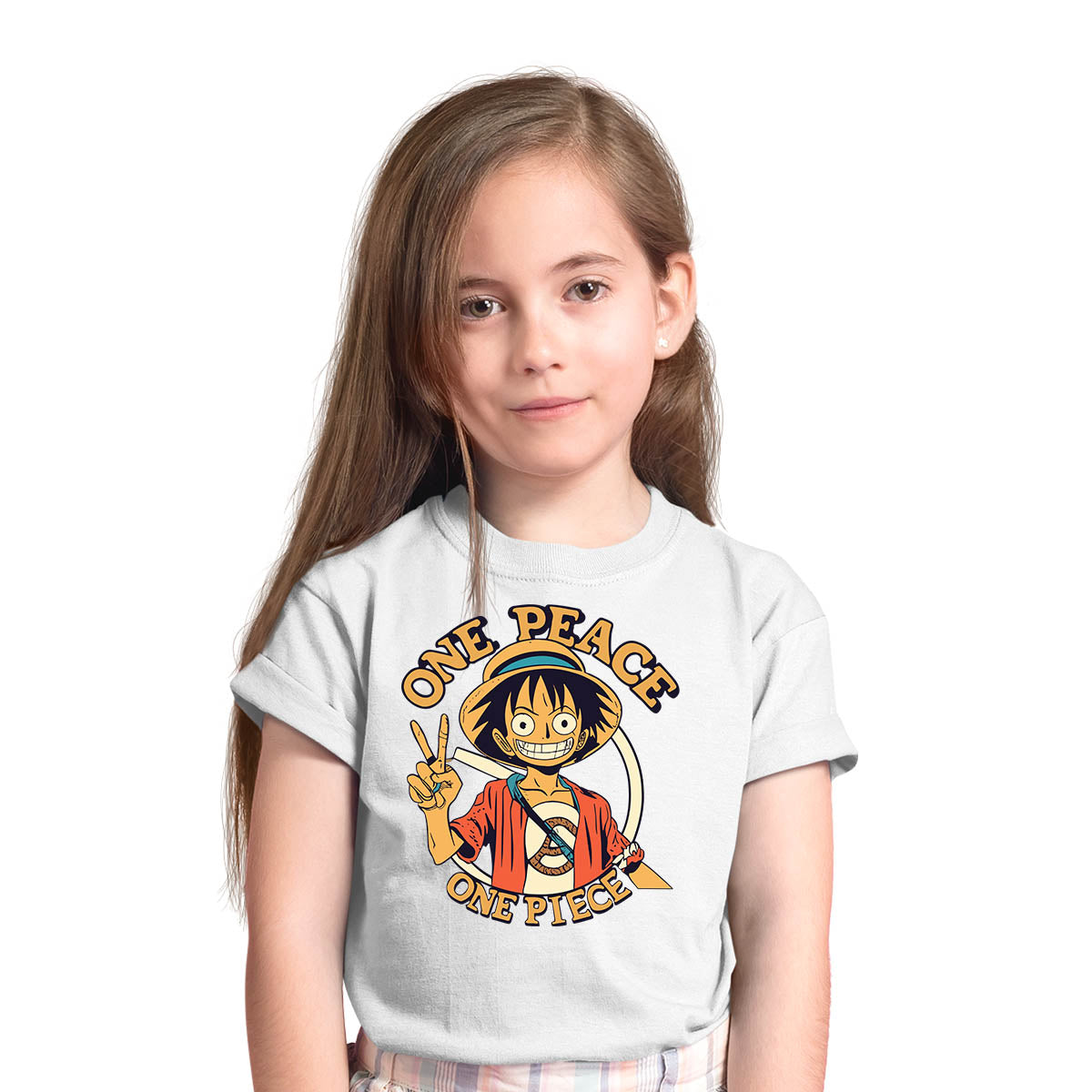 One Peace Monkey D. Luffy One Piece Anime Manga White T-shirt for Kids