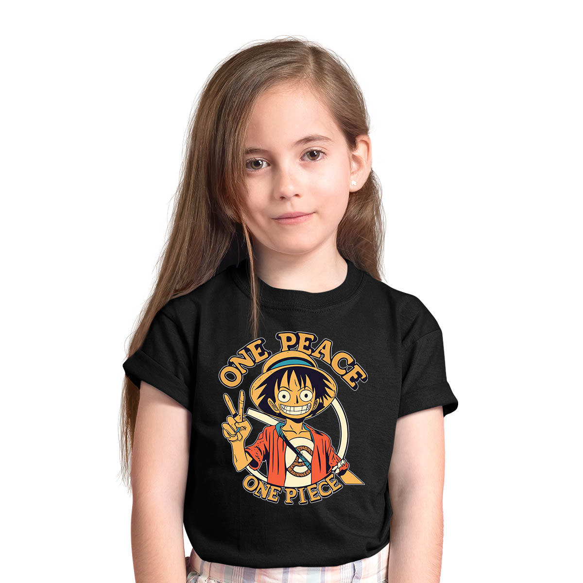 One Peace Monkey D. Luffy One Piece Anime Manga Black T-shirt for Kids