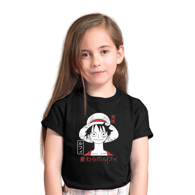 One Piece Monkey D Luffy Japanese Anime Manga Black T-shirt for Kids