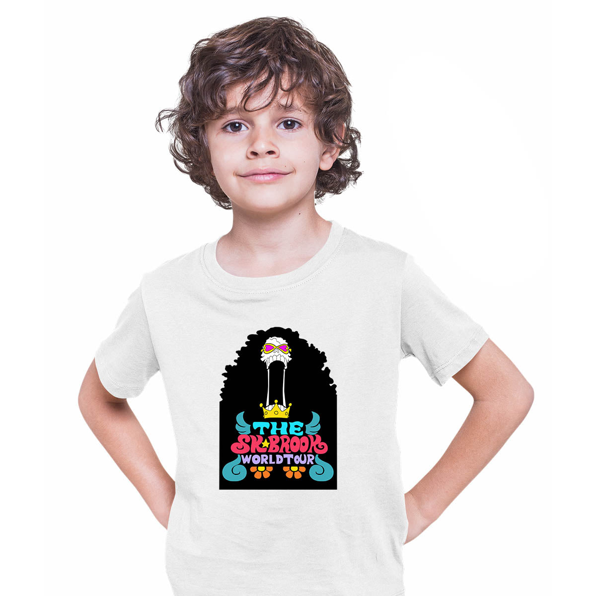 One Piece Soul King Brook The Sk Brook World Tour Anime Manga White T-shirt for Kids
