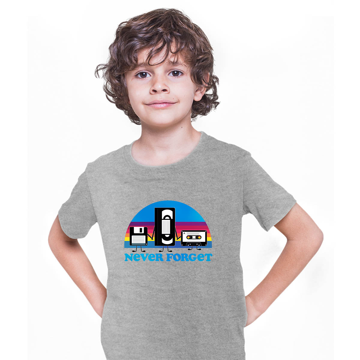 Vintage Never Forget Shirt Funny Retro Floppy Disk VHS Tee Grey T-shirt for Kids