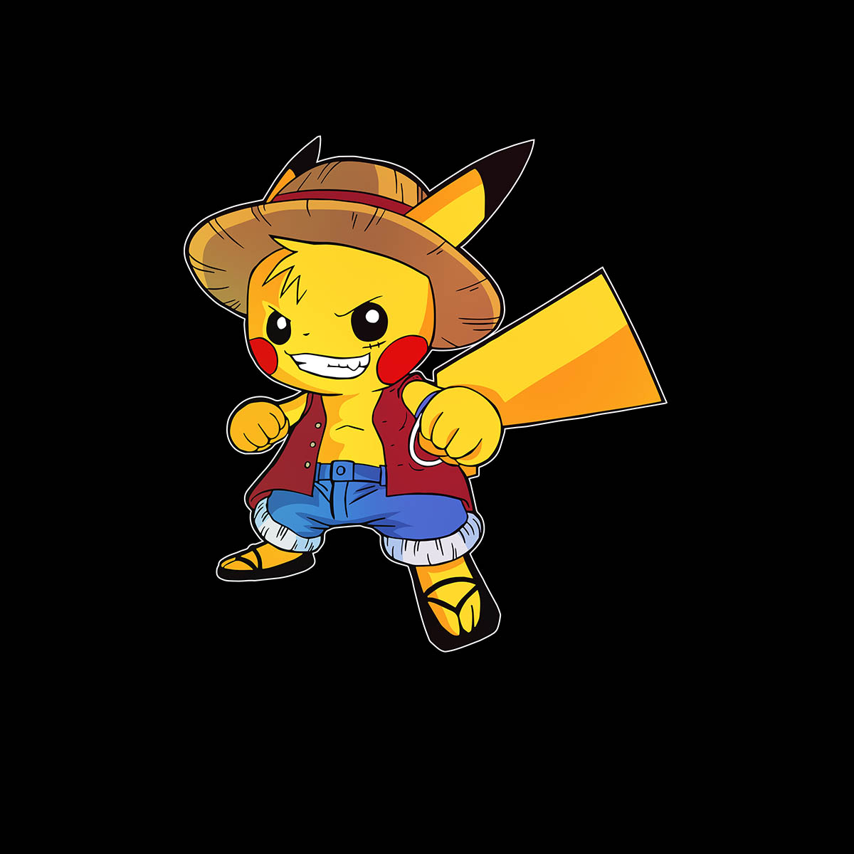 Pikachu Luffy One Piece Pikachu Pokemon Cute Cartoon Adult Unisex T-shirt