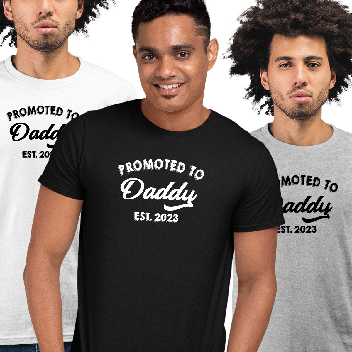 Promoted to Daddy 2023 T-Shirt Funny Humor New Dad Baby First Time Typographygraphy Unisex T-Shirt