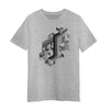 Retro Style Grey T-Shirt Linear Striped Abstract 3D Graphic 