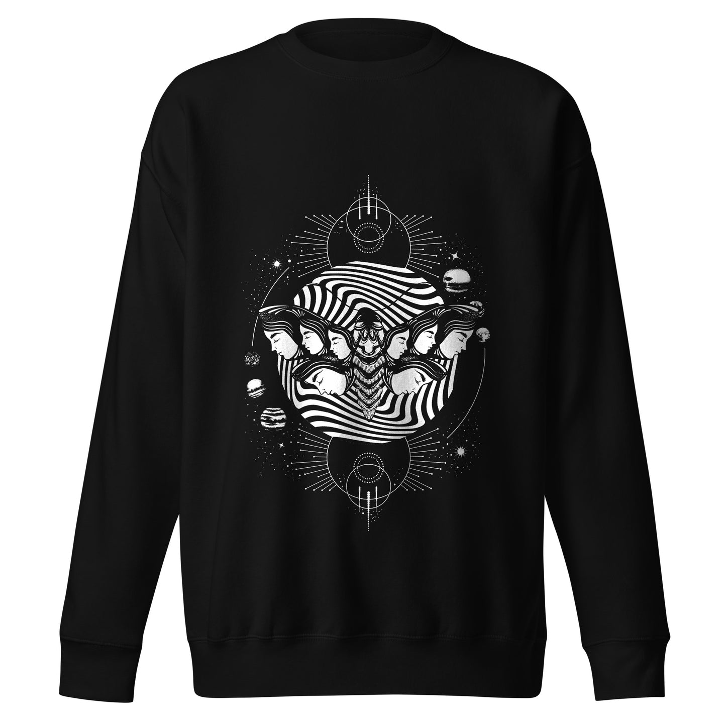 Surreal Moth Faces and Planets Sweatshirt