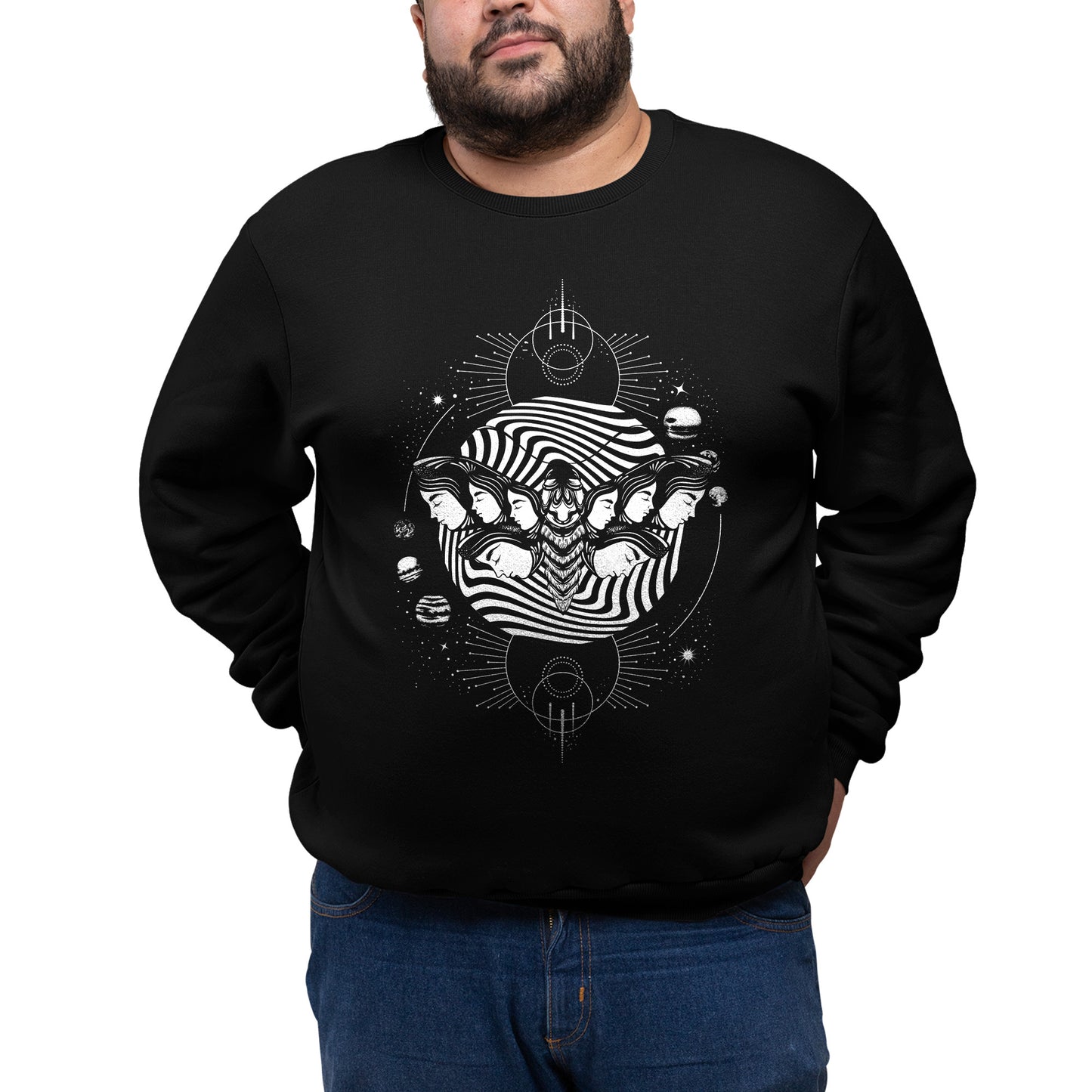 Surreal Moth Faces and Planets Sweatshirt