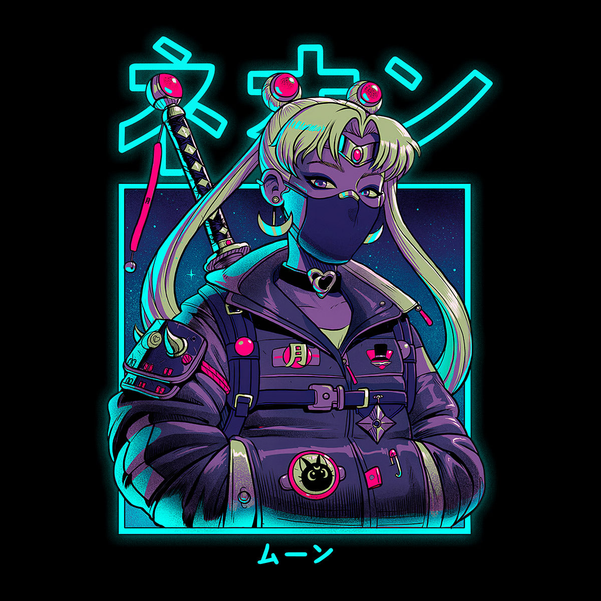 Sailor Moon Neon Moon Japanese Manga Anime Graphic Art Gift Adult Unisex Black T-shirt