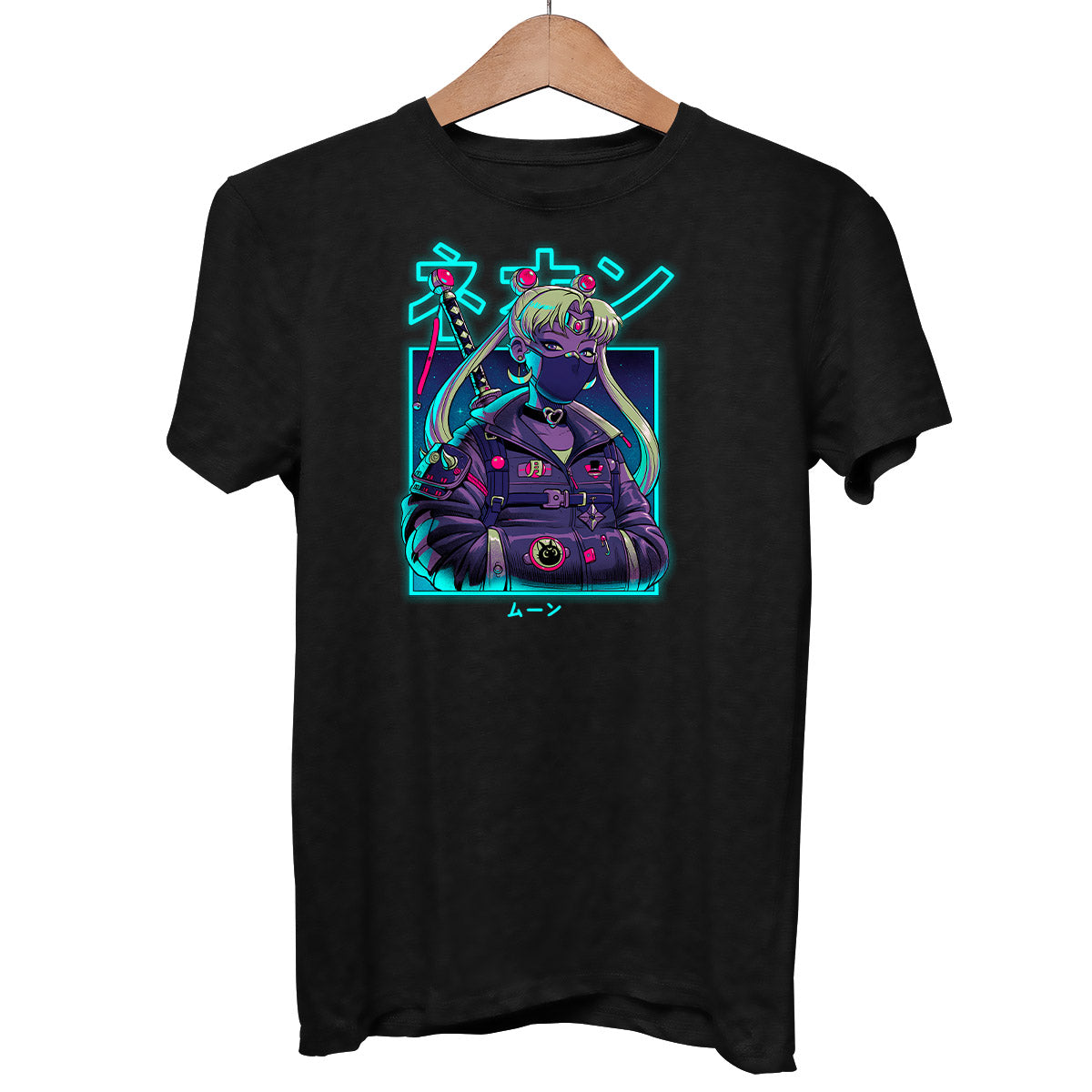 Sailor Moon Neon Moon Japanese Manga Anime Graphic Art Gift Adult Unisex Black T-shirt