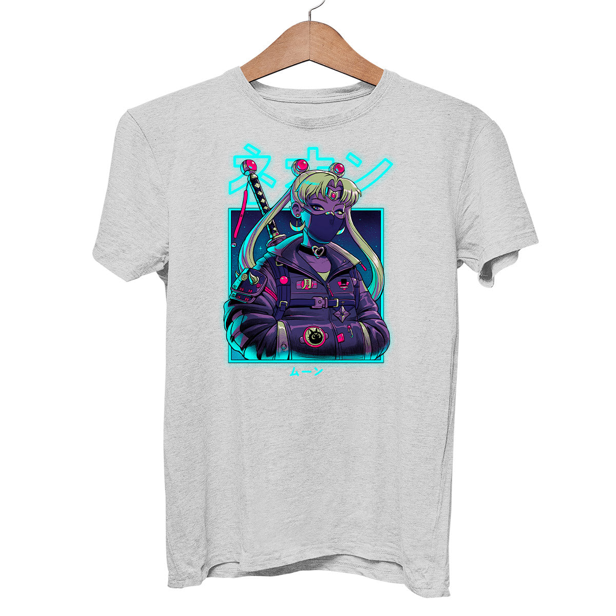 Sailor Moon Neon Moon Japanese Manga Anime Graphic Art Gift Adult Unisex Grey T-shirt