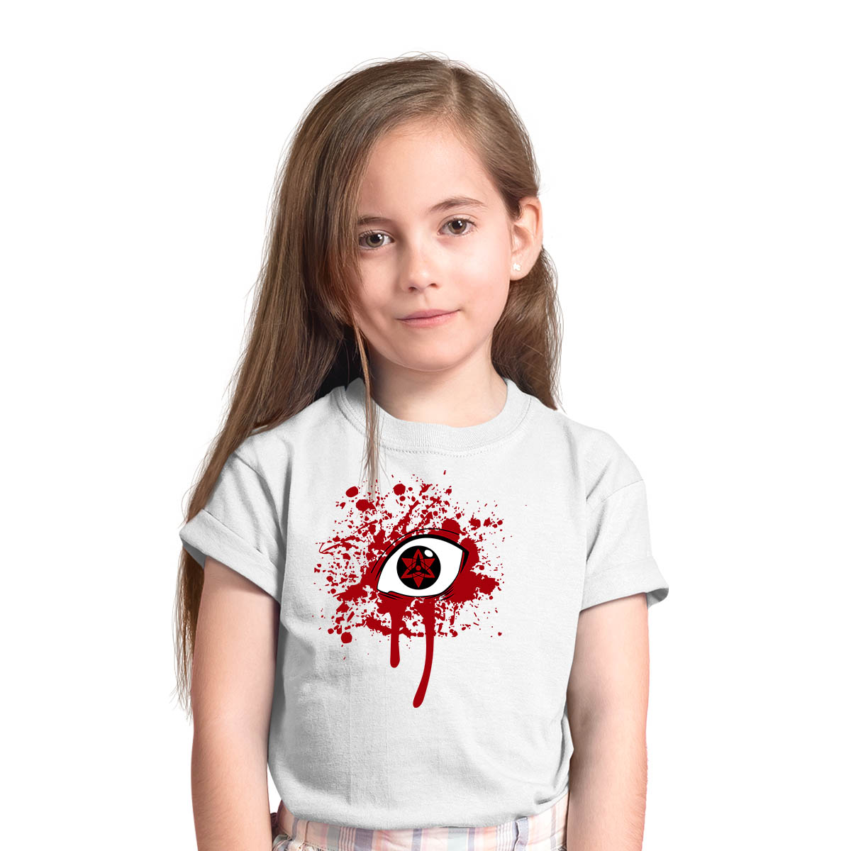 Sasuke Uchiha Eyes Blood Naruto Japanese Anime Manga White T-shirt for Kids