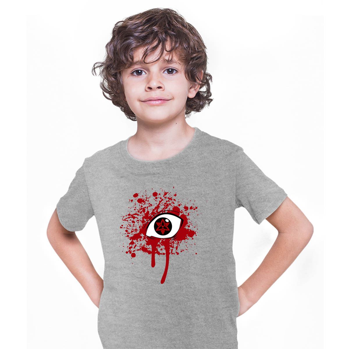 Sasuke Uchiha Eyes Blood Naruto Japanese Anime Manga Grey T-shirt for Kids