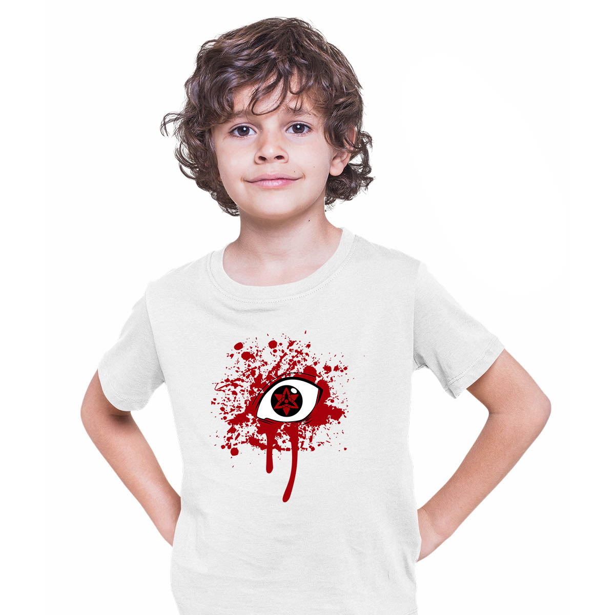 Sasuke Uchiha Eyes Blood Naruto Japanese Anime Manga White T-shirt for Kids