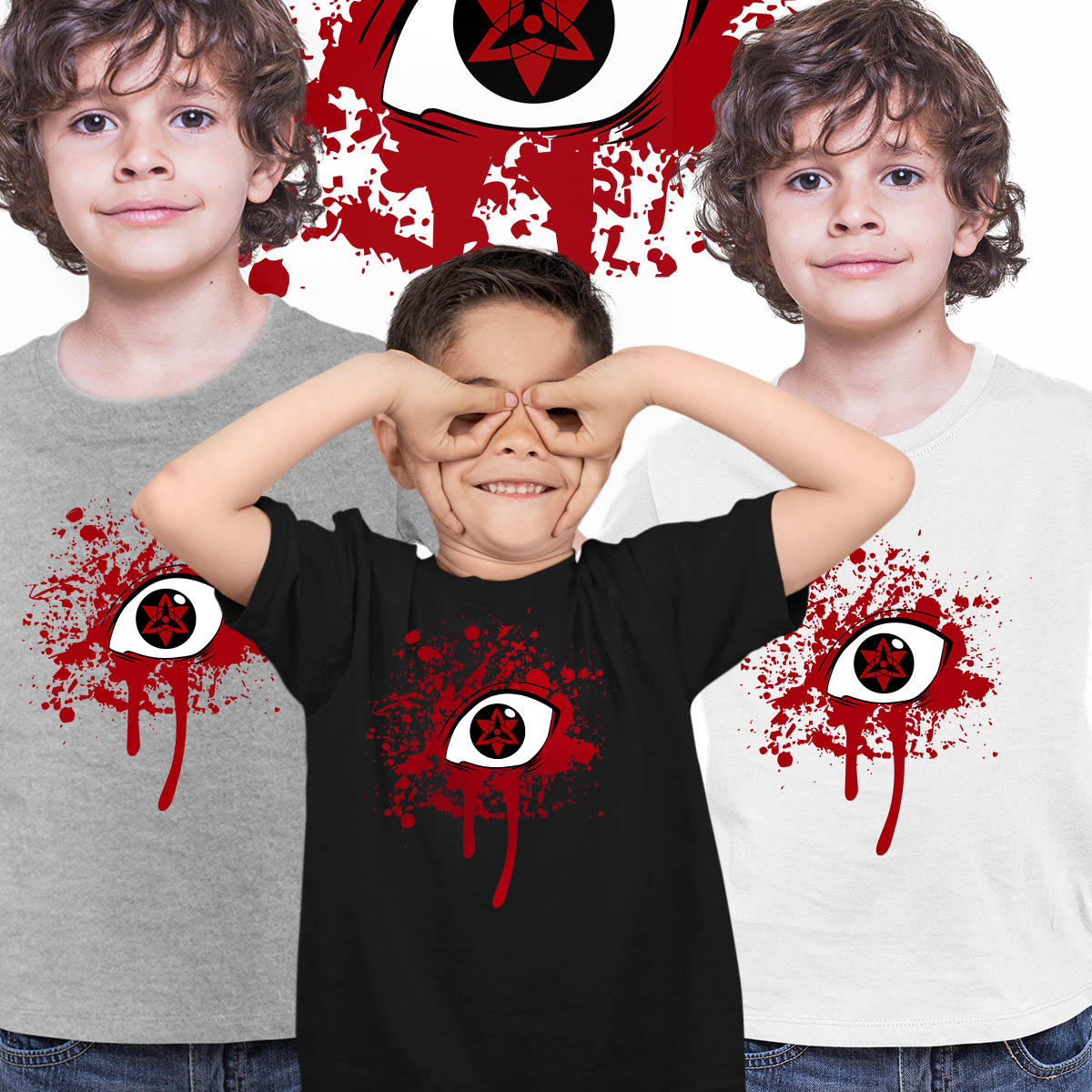 Sasuke Uchiha Eyes Blood Naruto Japanese Anime Manga T-shirt for Kids