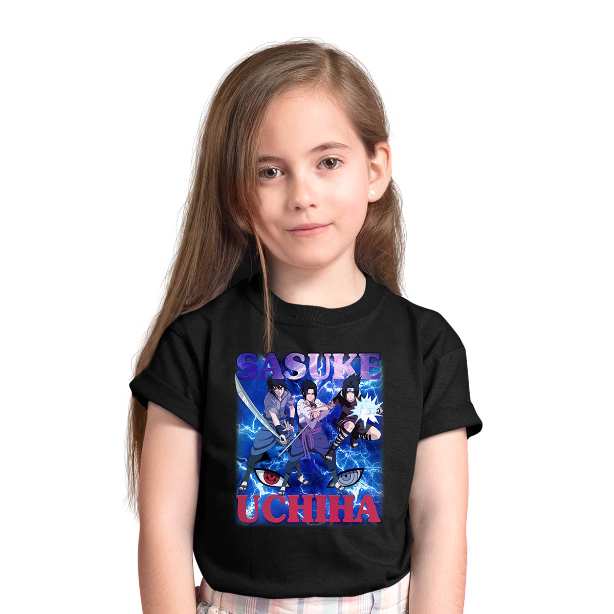 Naruto Shippuden Sasuke Uchiha Graphic Art Naruto Anime Manga Black T-shirt for Kids