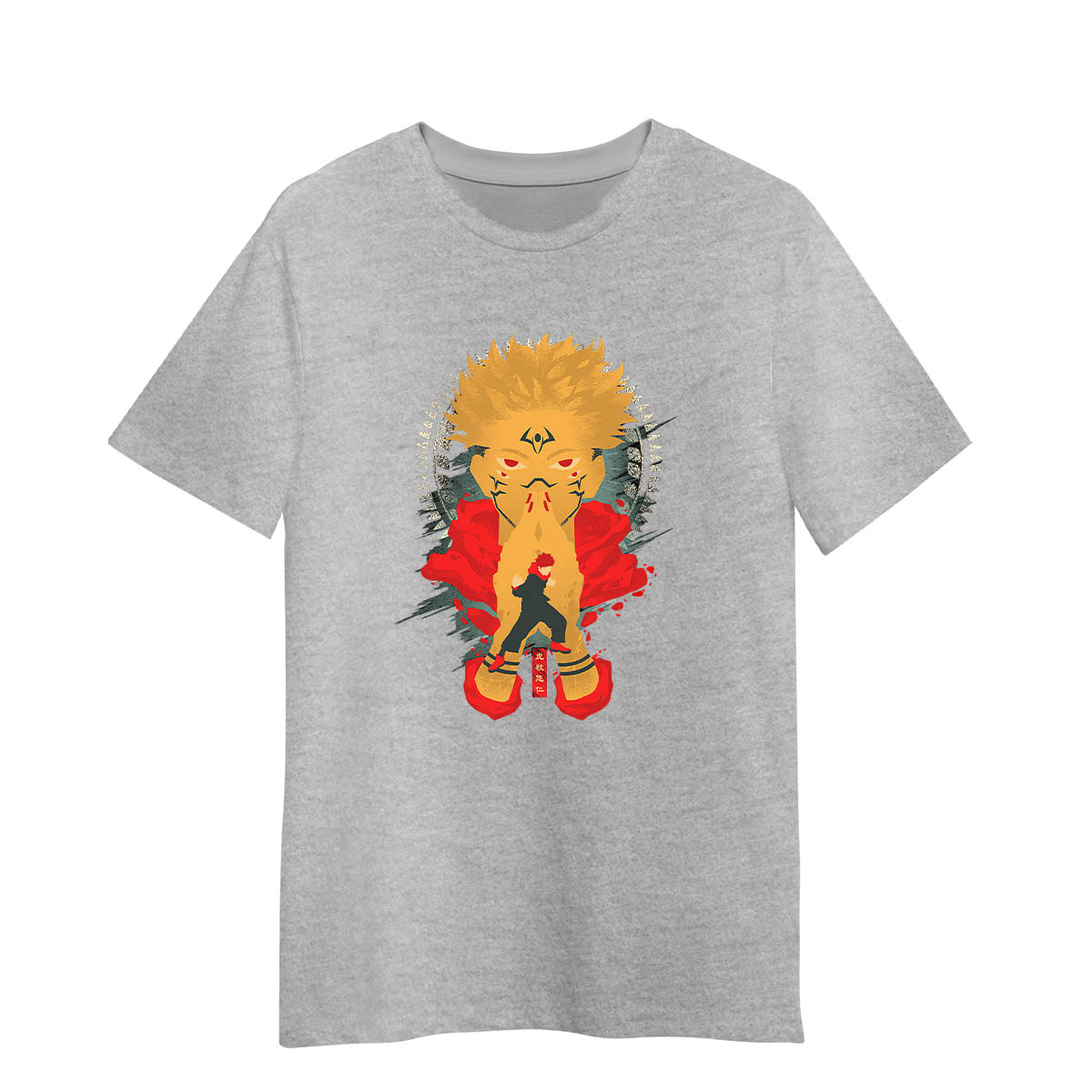 Sukuna Yuji Itadori Graphic Art Jujutsu Kaisen Manga Anime Adult Unisex Grey T-shirt