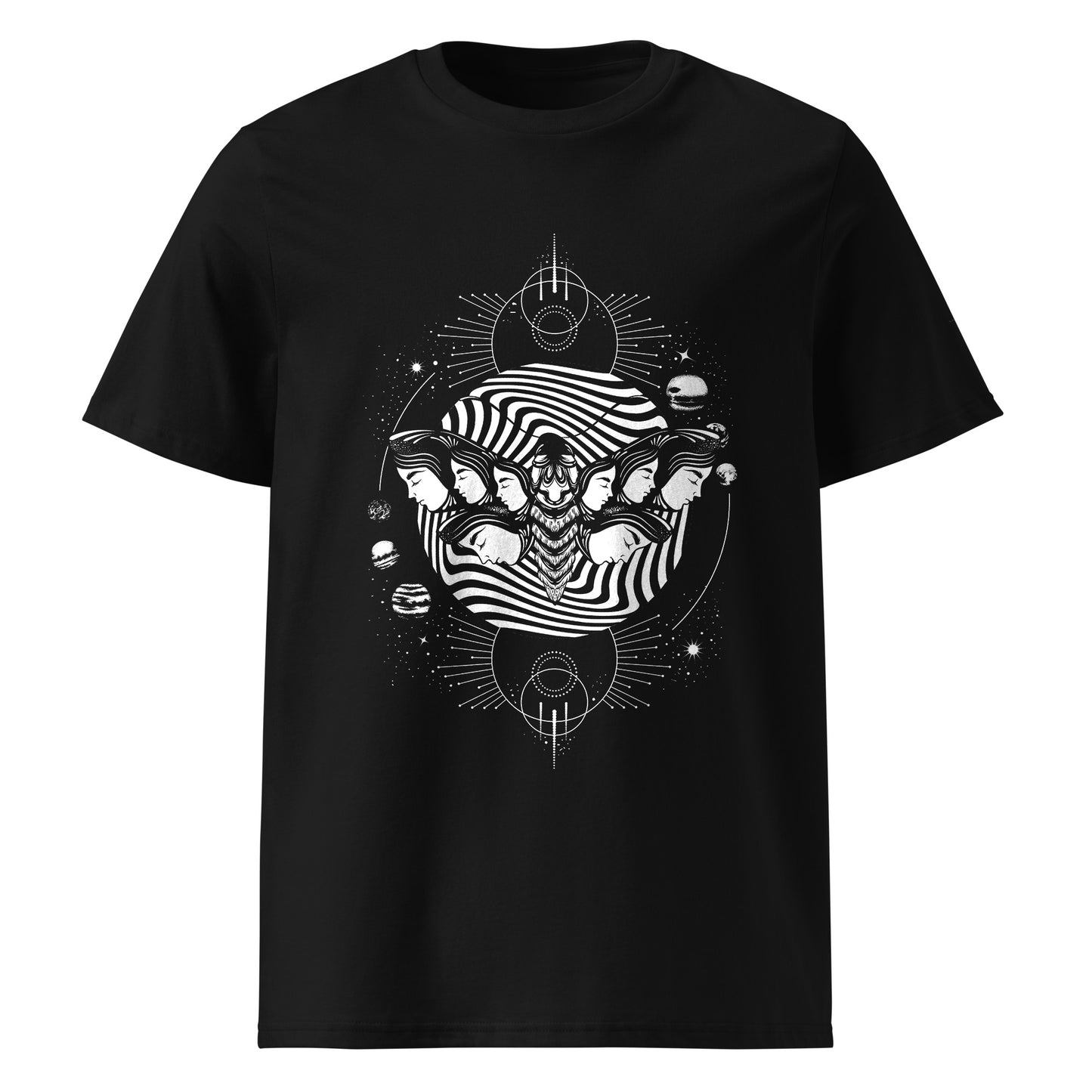 Surreal Moth Faces and Planets Unisex T-shirt