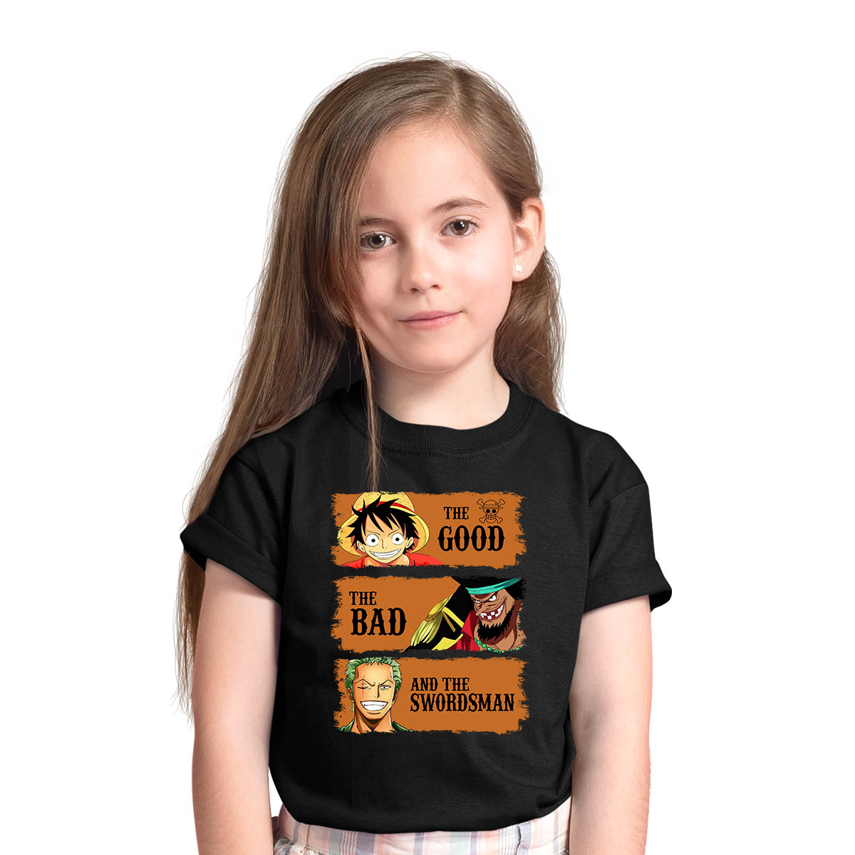 The Good The Bad And The Swordsman Roronoa Zoro Luffy Marshall D. Teach One Piece Manga Anime Black T-shirt for Kids