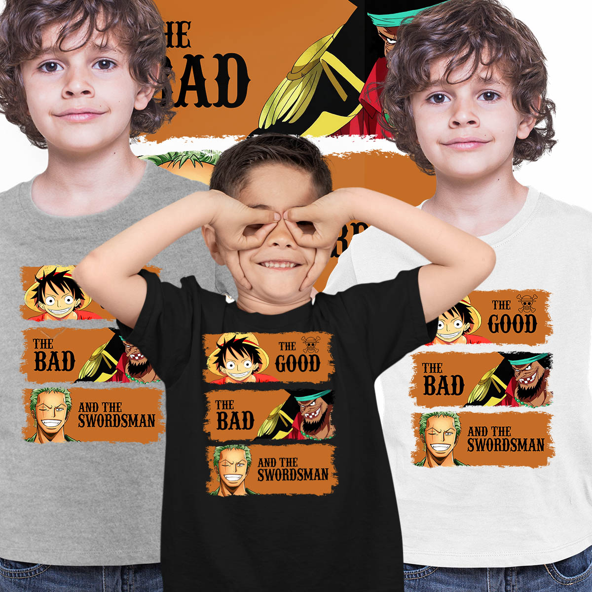 The Good The Bad And The Swordsman Roronoa Zoro Luffy Marshall D. Teach One Piece Manga Anime T-shirt for Kids