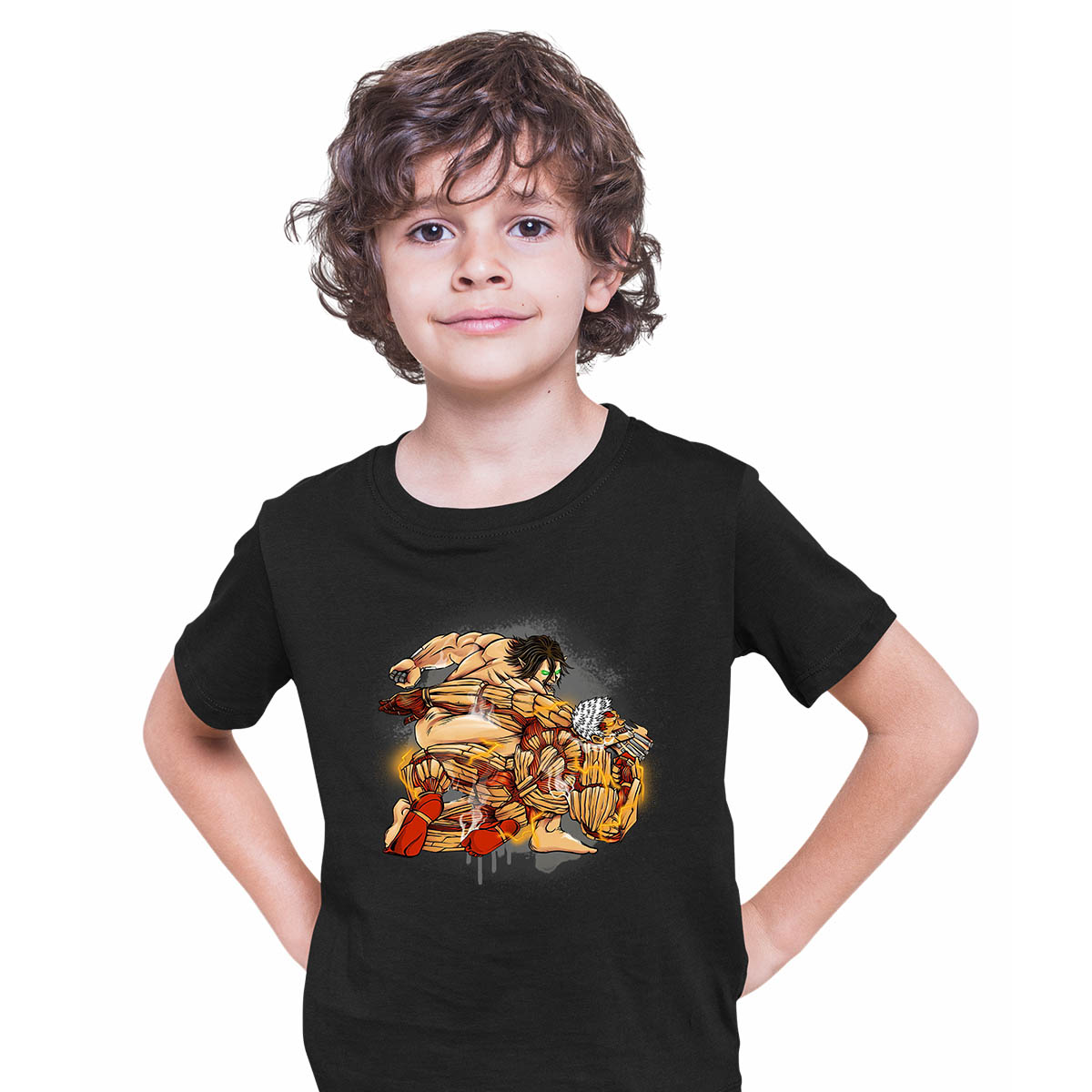 Titan Punch AOT Attack on Titan  Japanese Anime Manga Black T-shirt for Kids