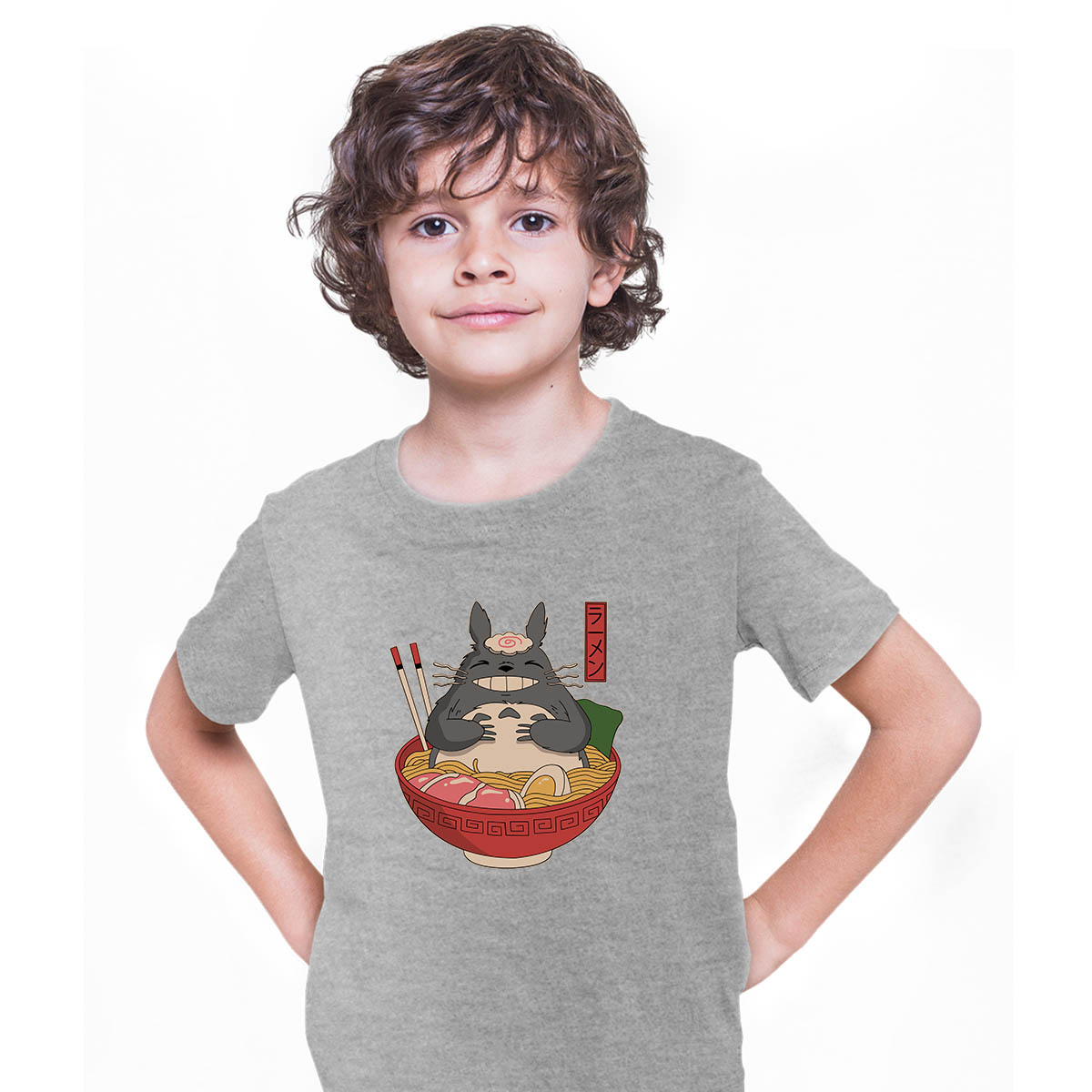 Totoro In The Ramen Bowl Cartoon My Neighbor Totoro Anime Manga Grey T-shirt for Kids