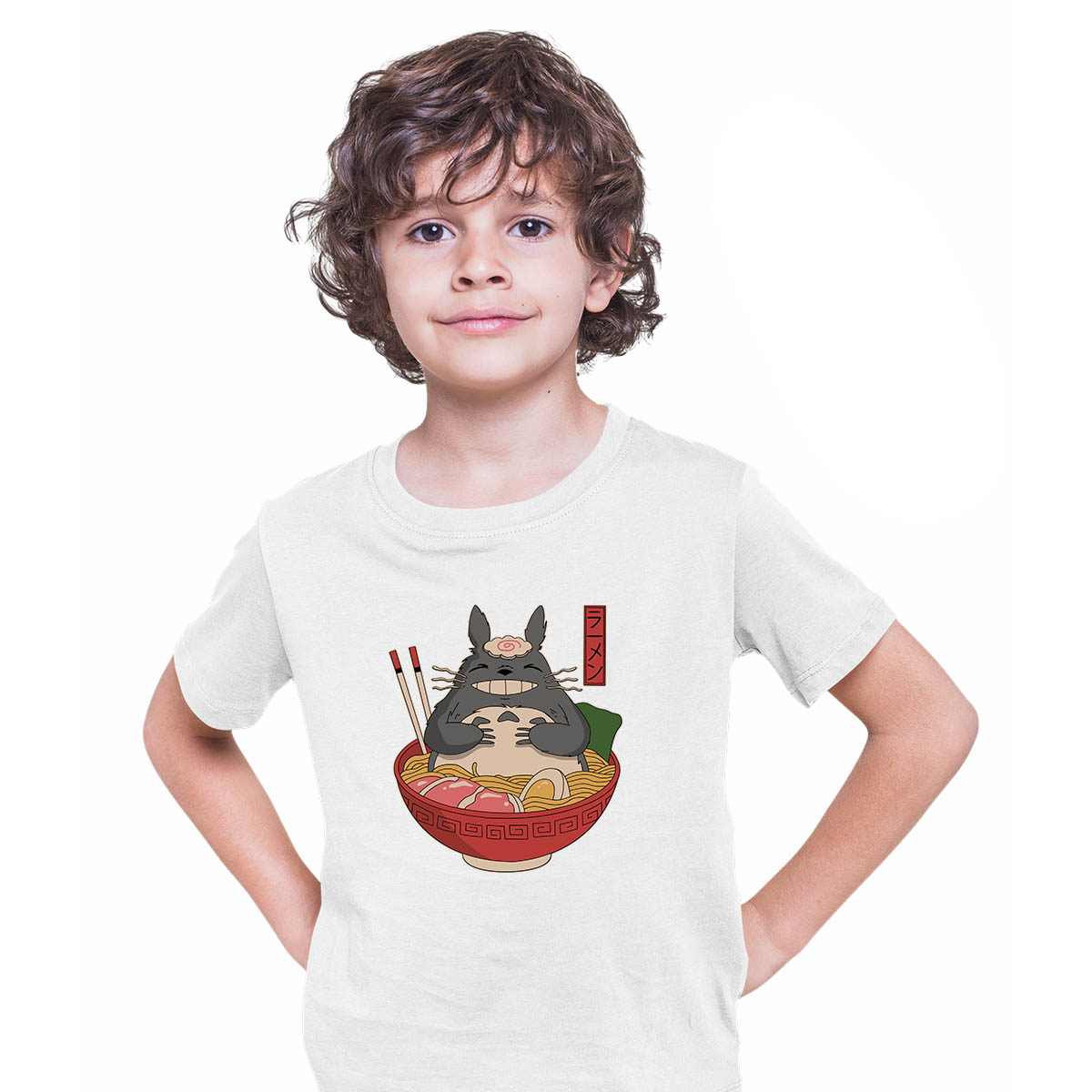 Totoro In The Ramen Bowl Cartoon My Neighbor Totoro Anime Manga White T-shirt for Kids