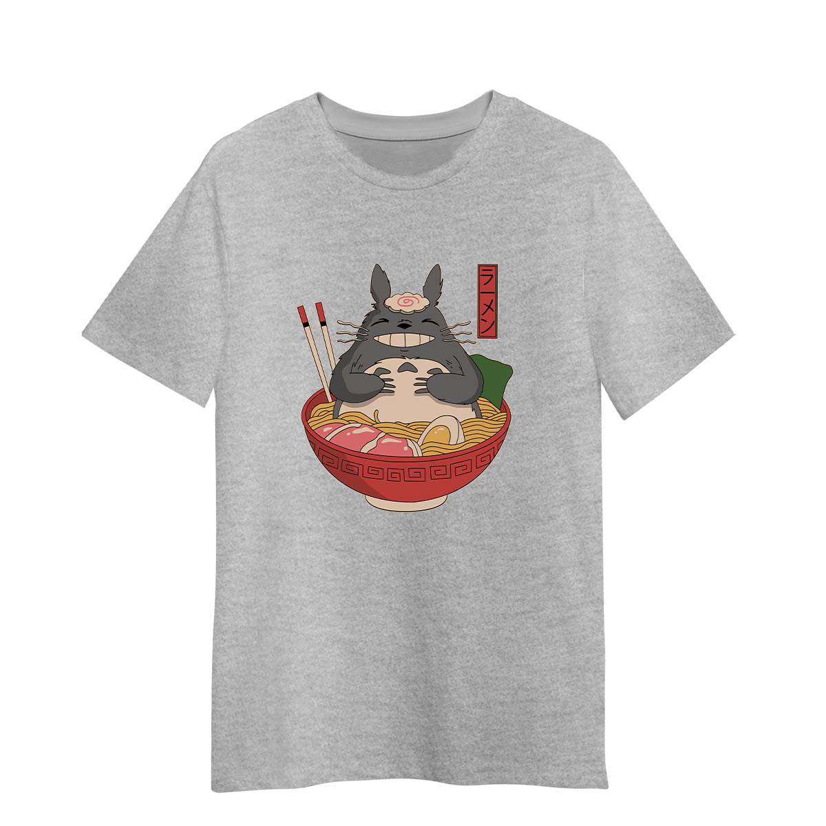 Totoro In The Ramen Bowl Cartoon Anime My Neighbor Totoro Adult Unisex Grey T-shirt