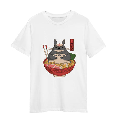 Totoro In The Ramen Bowl Cartoon Anime My Neighbor Totoro Adult Unisex White T-shirt