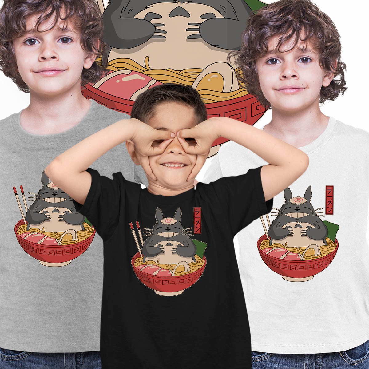 Totoro In The Ramen Bowl Cartoon My Neighbor Totoro Anime Manga T-shirt for Kids