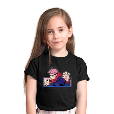 Yuji Itadori Jujutsu Kaisen Japanese Anime Manga Black T-shirt for Kids