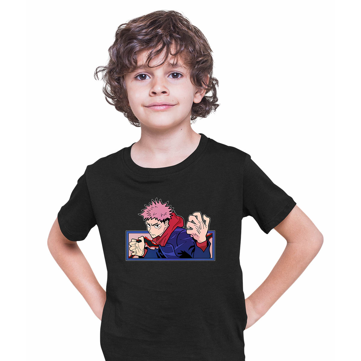 Yuji Itadori Jujutsu Kaisen Japanese Anime Manga Black T-shirt for Kids