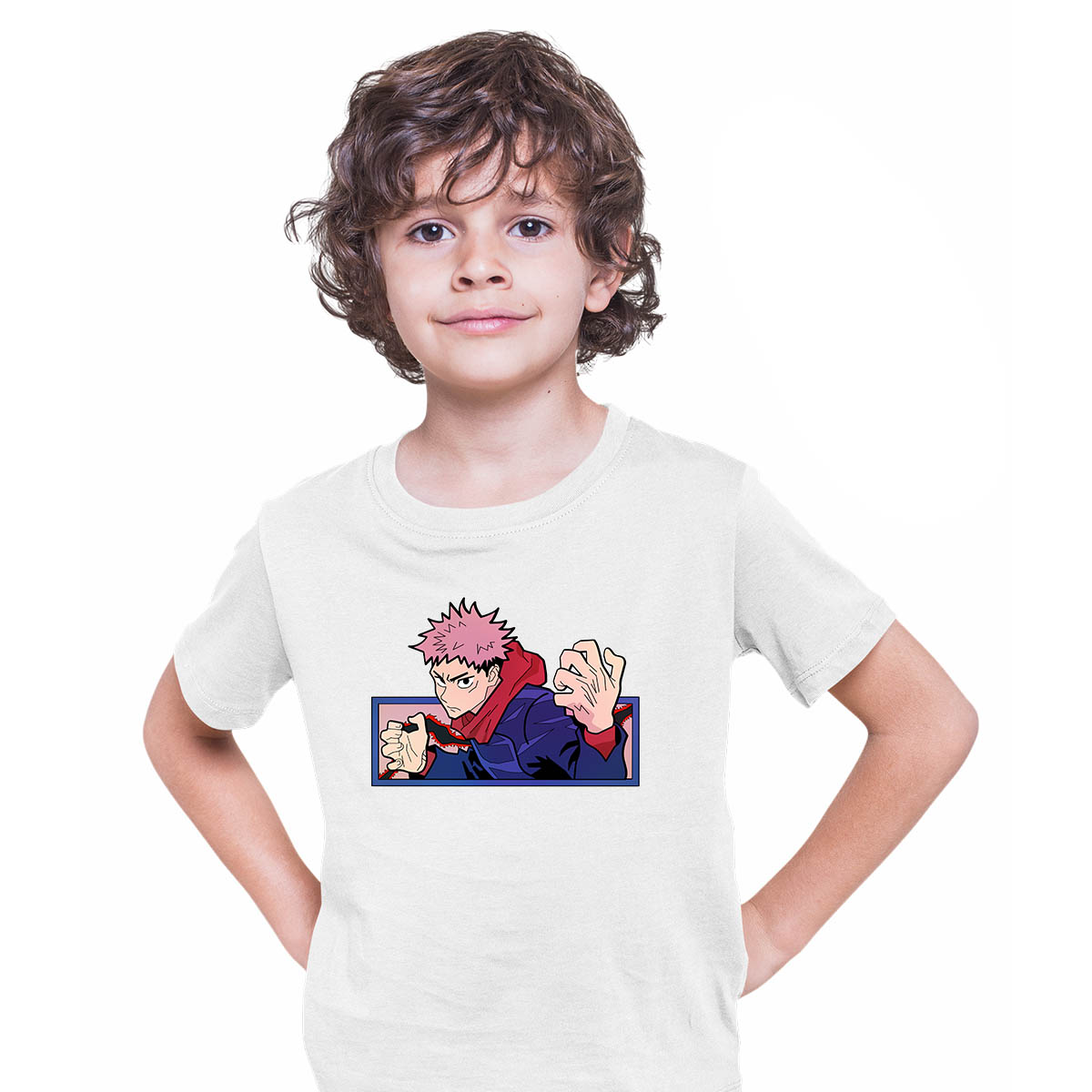 Yuji Itadori Jujutsu Kaisen Japanese Anime Manga White T-shirt for Kids