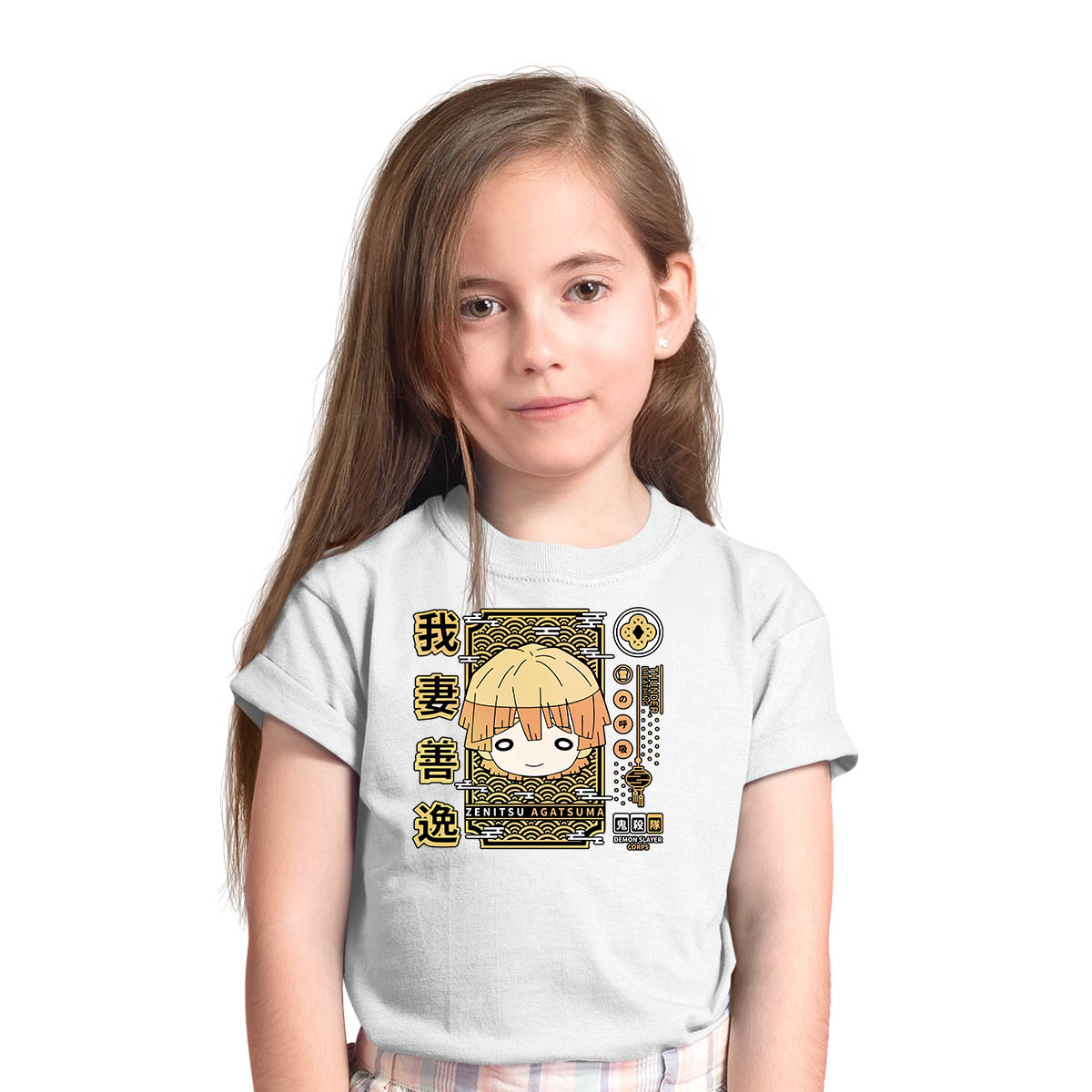 Zenitsu Agatsuma Demon Slayer Corps Anime Manga White T-shirt for Kids