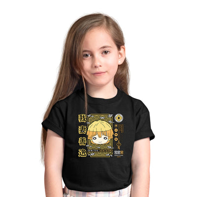 Zenitsu Agatsuma Demon Slayer Corps Anime Manga Black T-shirt for Kids