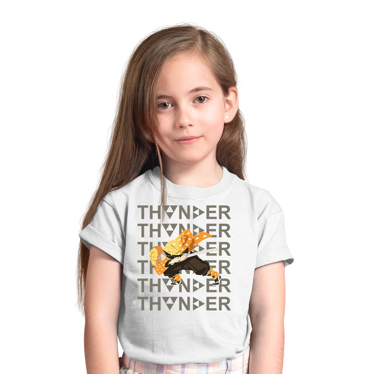 Zenitsu Agatsuma Thunder Demon Slayer Kimetsu No Yaiba Anime Manga White T-shirt for Kids