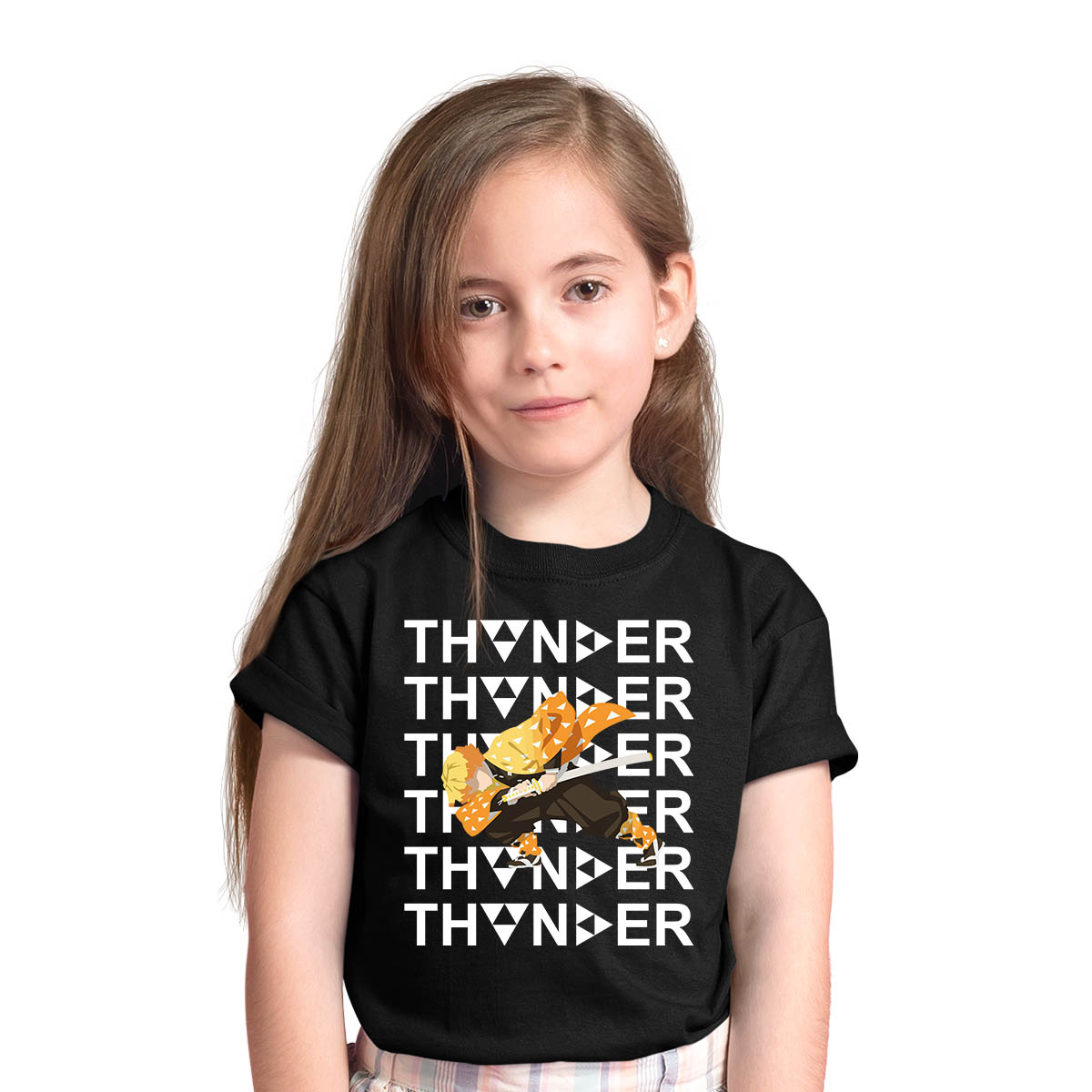 Zenitsu Agatsuma Thunder Demon Slayer Kimetsu No Yaiba Anime Manga Black T-shirt for Kids