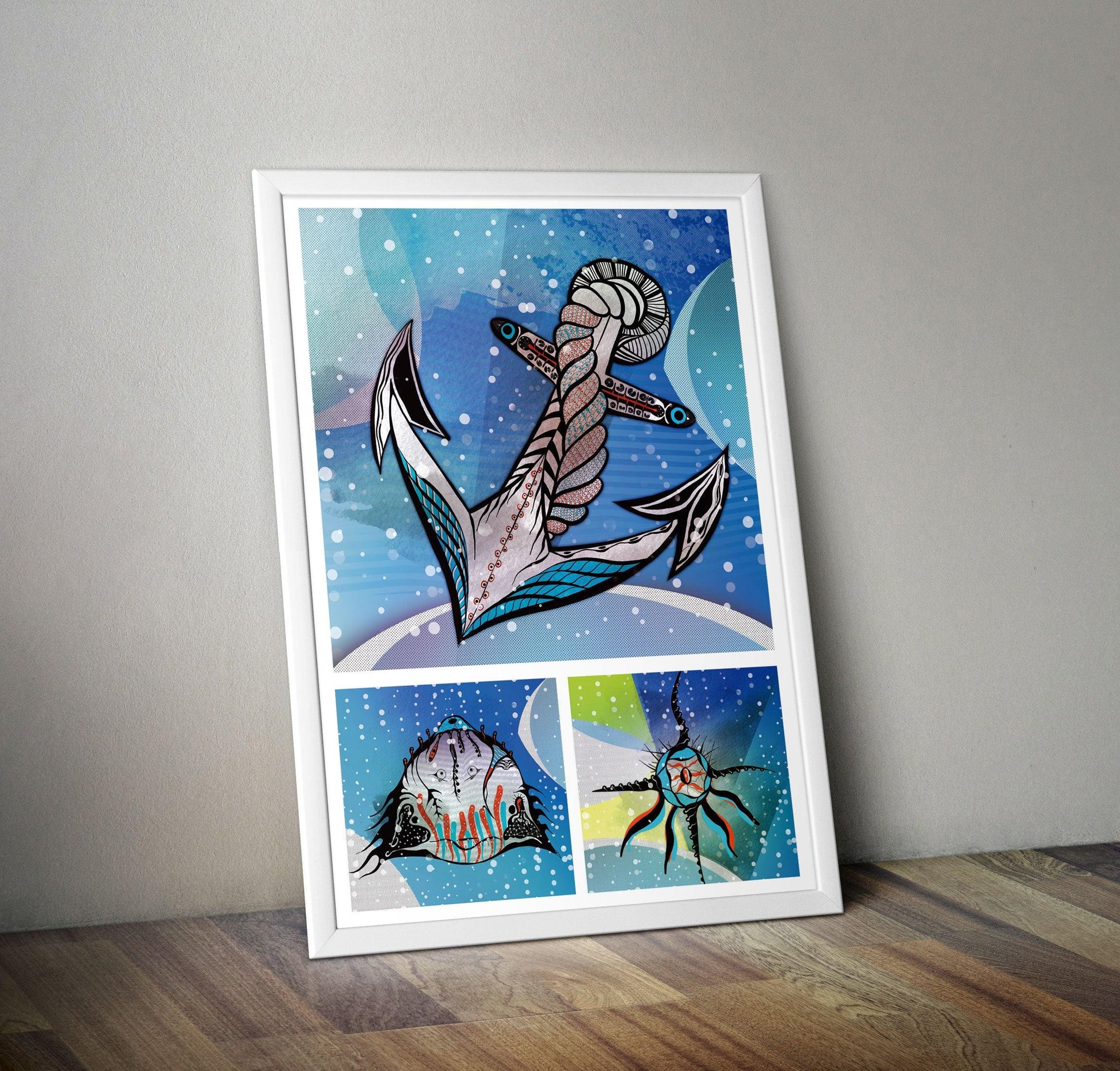 A2 Underwater Creatures Wall Big Art Print Kitchen Living Room Unframed Unique - Kuzi Tees