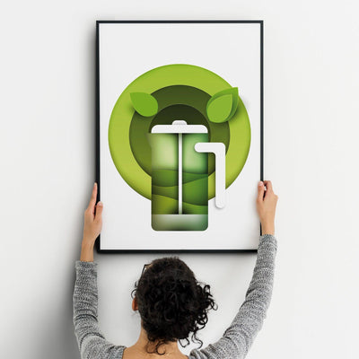 Green Tea Three Kitchen Wall Art Prints Dining Room Home Décor Poster Minimalistic Paper Cut Art - Kuzi Tees