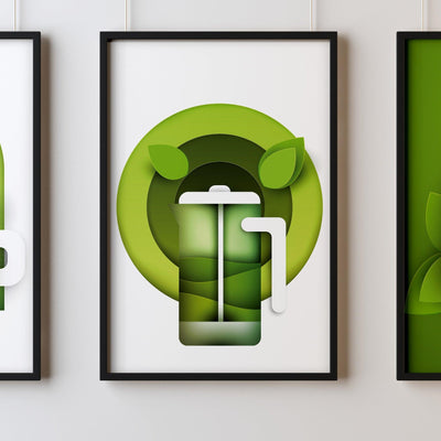 Green Tea Three Kitchen Wall Art Prints Dining Room Home Décor Poster Minimalistic Paper Cut Art - Kuzi Tees