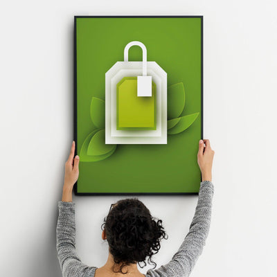Green Tea Four Kitchen Wall Art Prints Dining Room Home Décor Poster Minimalistic Paper Cut Art - Kuzi Tees
