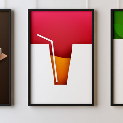 Cocktails One Kitchen Wall Art Prints Dining Room Home Décor Poster Minimalistic Paper Cut Art - Kuzi Tees