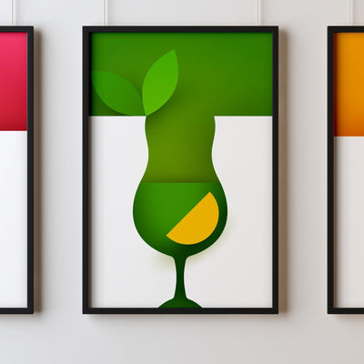 Cocktails Two Kitchen Wall Art Prints Dining Room Home Décor Poster Minimalistic Paper Cut Art - Kuzi Tees